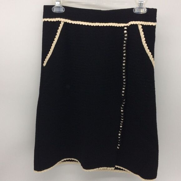 Moschino Wool Knit Mock Wrap Skirt w/Crochet Trim at Waist/Front Hip/Hem - Picture 1 of 10